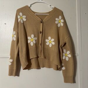 Amazon Floral Knit Button-Up Cardigan - Tan
